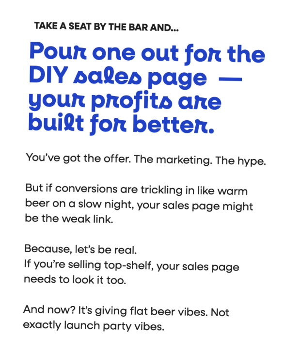 Painpoint intro section for the sales page copy for funnel designer The Odd Creatives